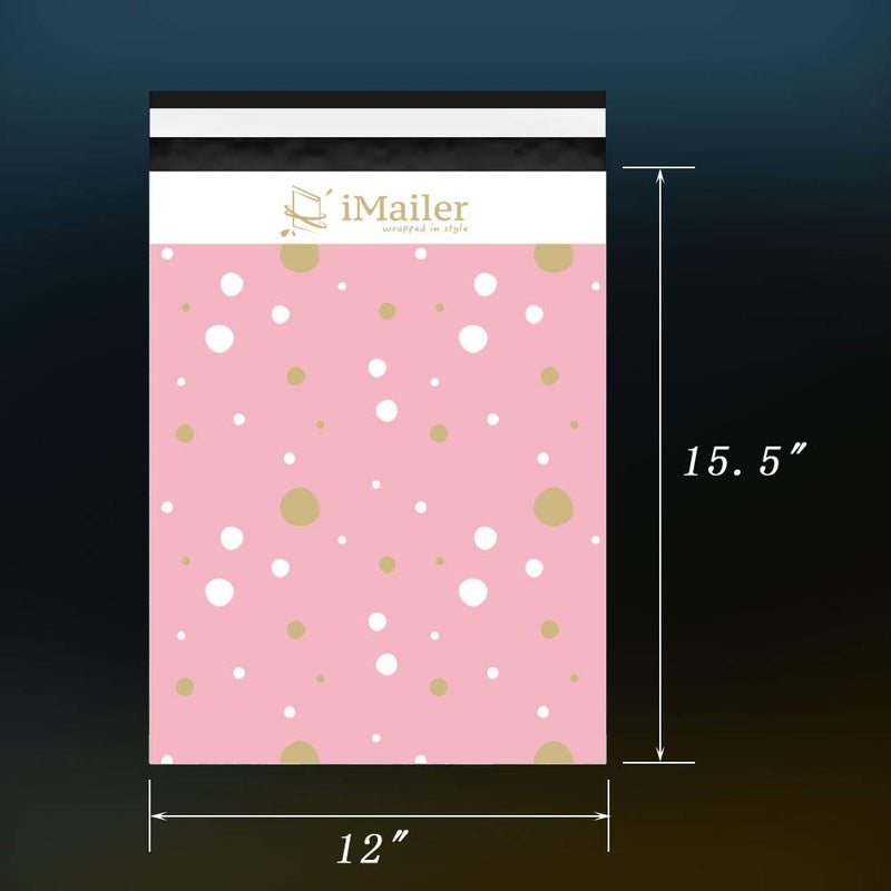 iMailer 100 قطعة - 12 × 15.5 بوصة، نقاط وردية - ظرف شحن بولي شكرًا لك، أكياس شحن مع شريط إغلاق ذاتي - Image 2